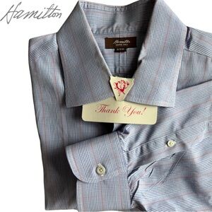 Hamilton Custom American Dress Shirt in Blue White Red Check 17 1/2 XXL EUC